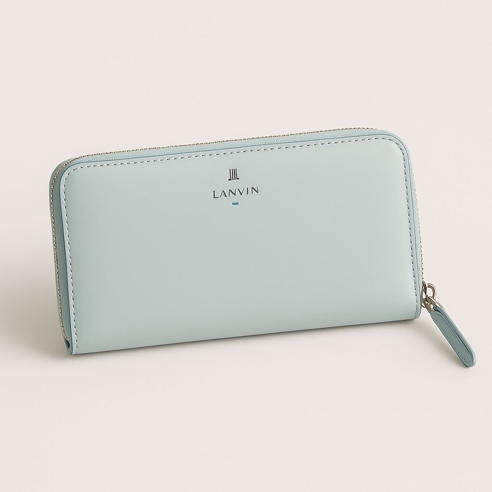 Lanvin en Bleu L-shaped Blue Soft Leather Zip Wallet